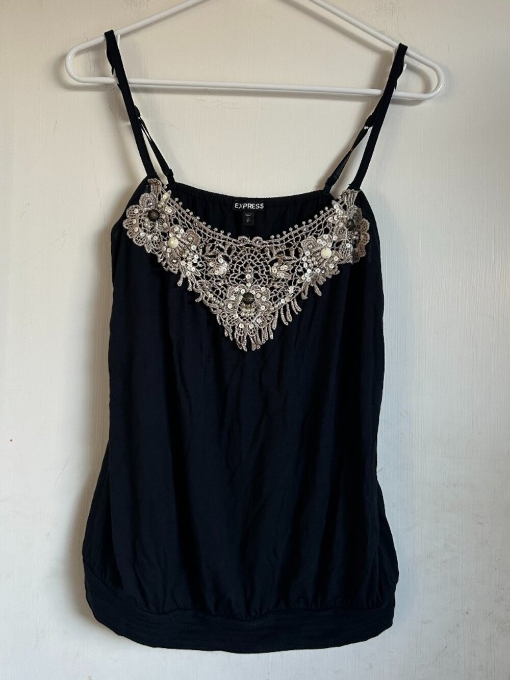 Express - Lace Embellished Black Tank Top